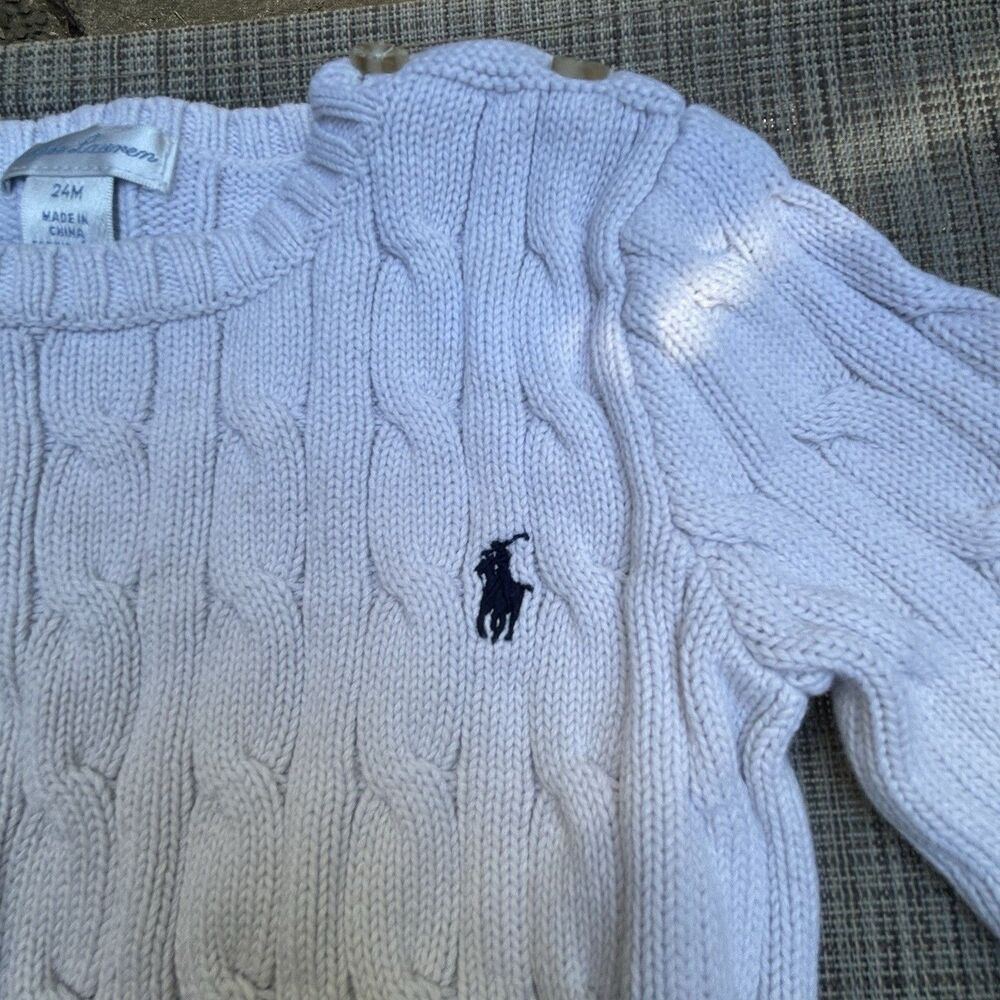 Ralph Lauren Boy's Chunky Cable Knit Sweater Fisherman Cream Neutral 24MO Preppy - Picture 6 of 7